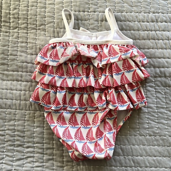 JANIE and JACK ~ Girls Ruffled Sail Boat One Piece Bathing Suit 3-6 Months - Picture 4 of 7